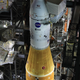 NASA’s Space Launch System rocket inside the Vehicle Assembly Building.